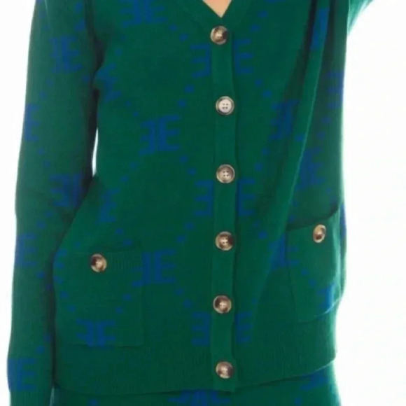 Ell and Emm Women’s Green Royal Blue EE V-Neck Cardigan Sweater Jumper Size M/L - Picture 4 of 14